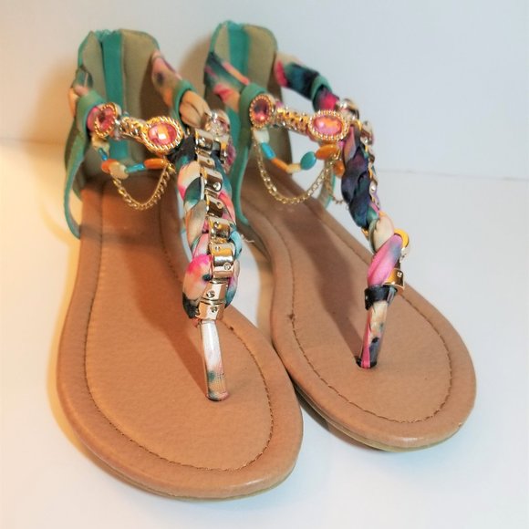 Venus Turquoise Jeweled Thong Sandals - Picture 6 of 16